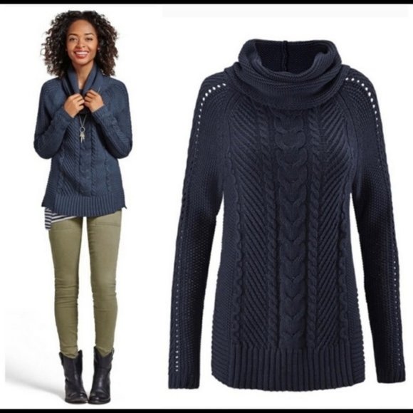 Cabi Navy Blue Cable Knit Cowl Neck Sweater Size Small - Picture 1 of 10